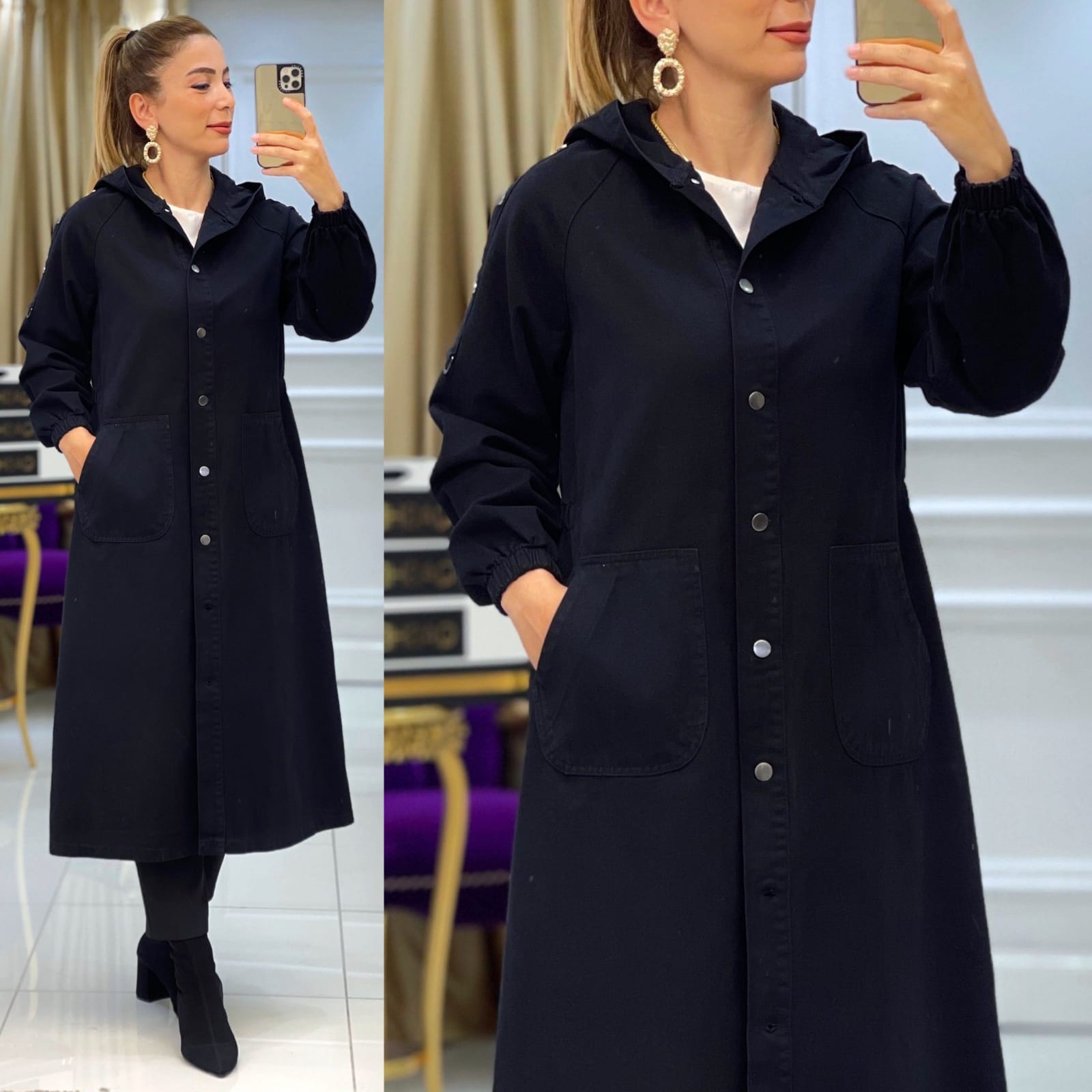 Kapşonlu spor trençkot - Görsel 6