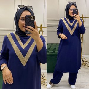 Simli büyük beden tunik takım