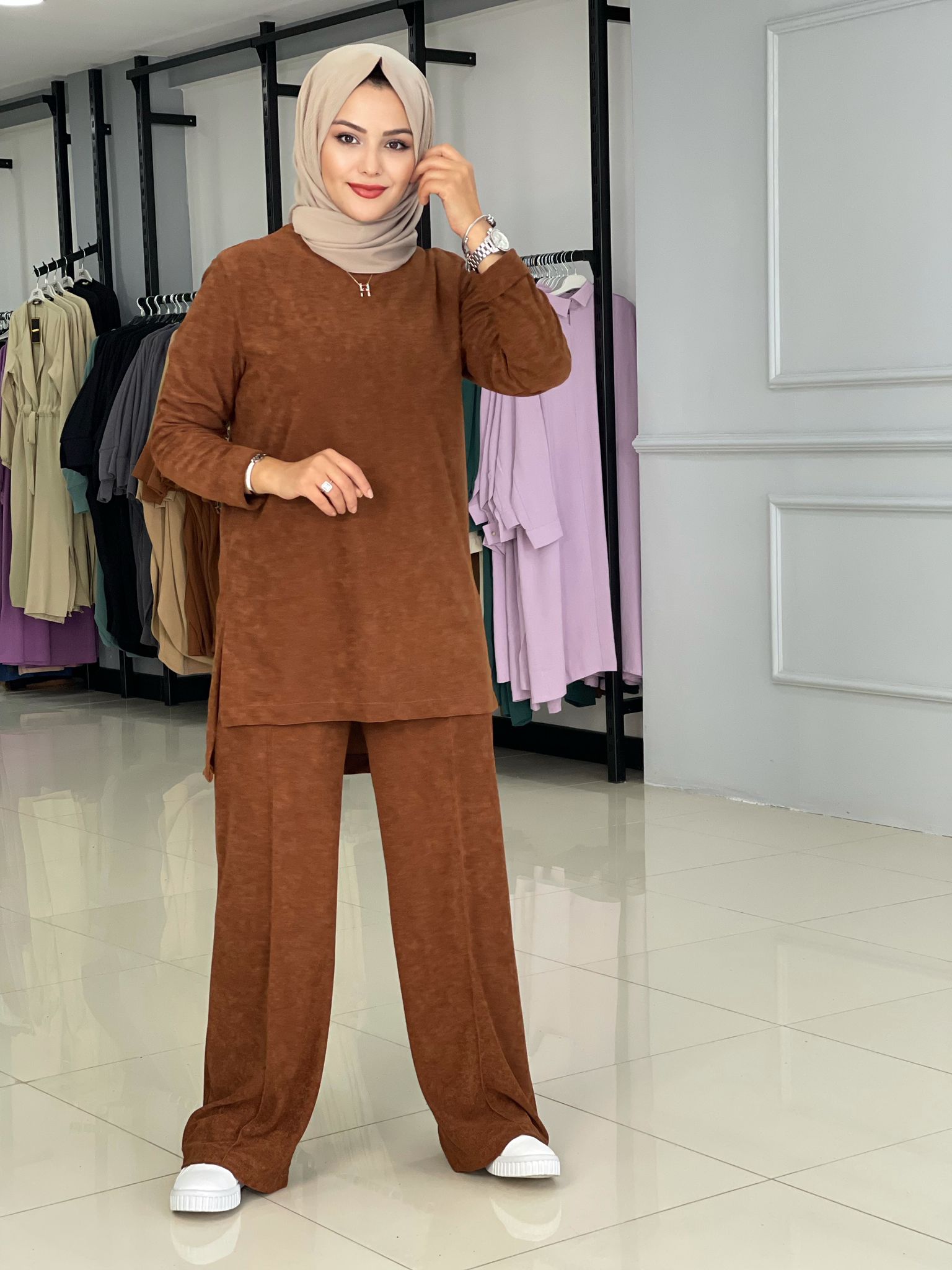 Yumuşak örme kumaş tunik takım - Görsel 9