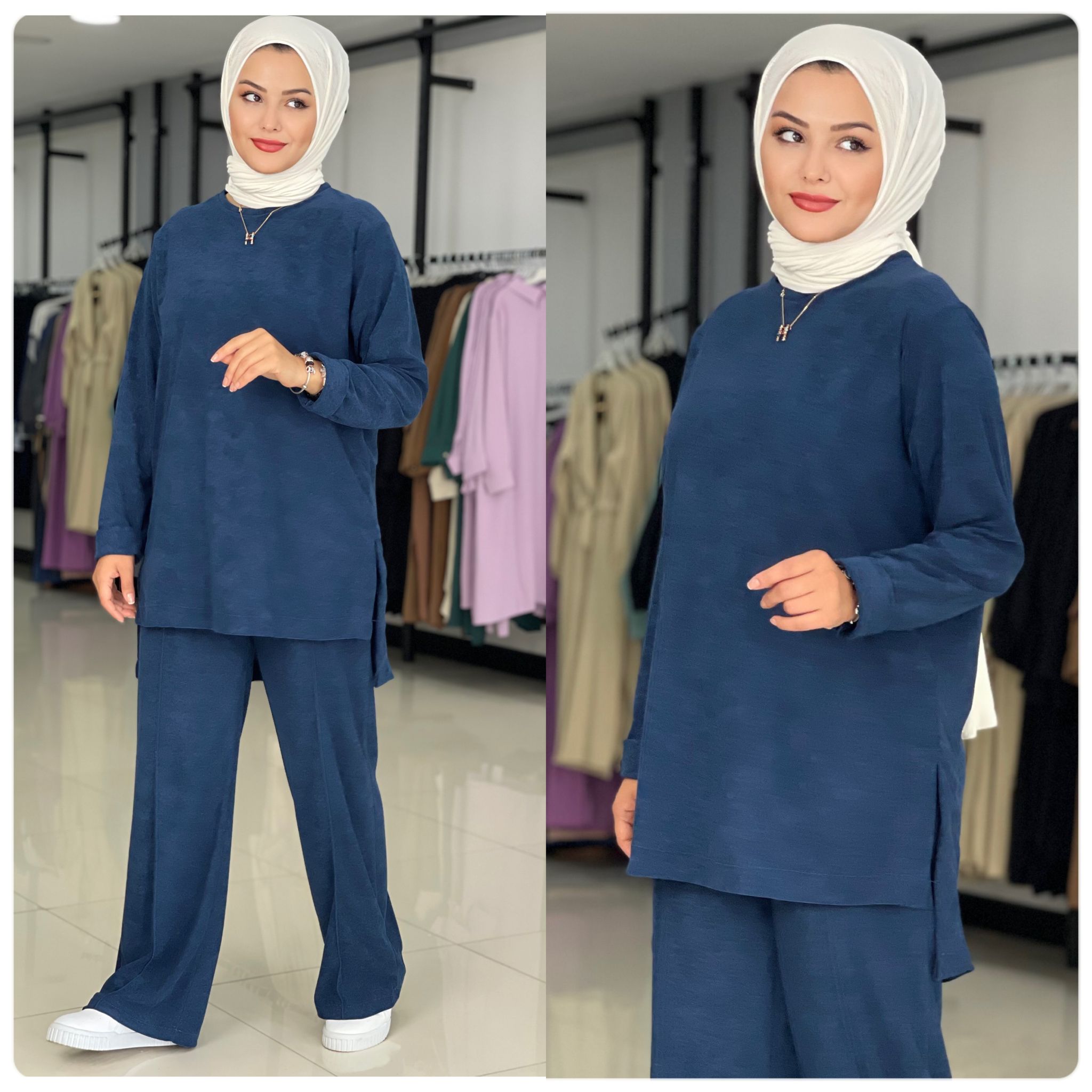 Yumuşak örme kumaş tunik takım
