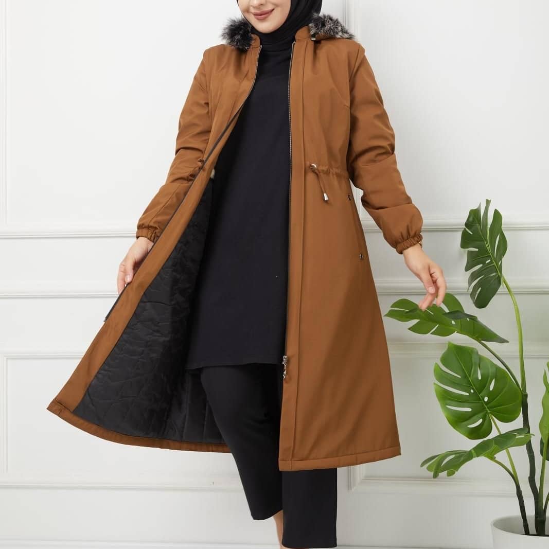 Kürklü kaban fermuarlı - Görsel 5