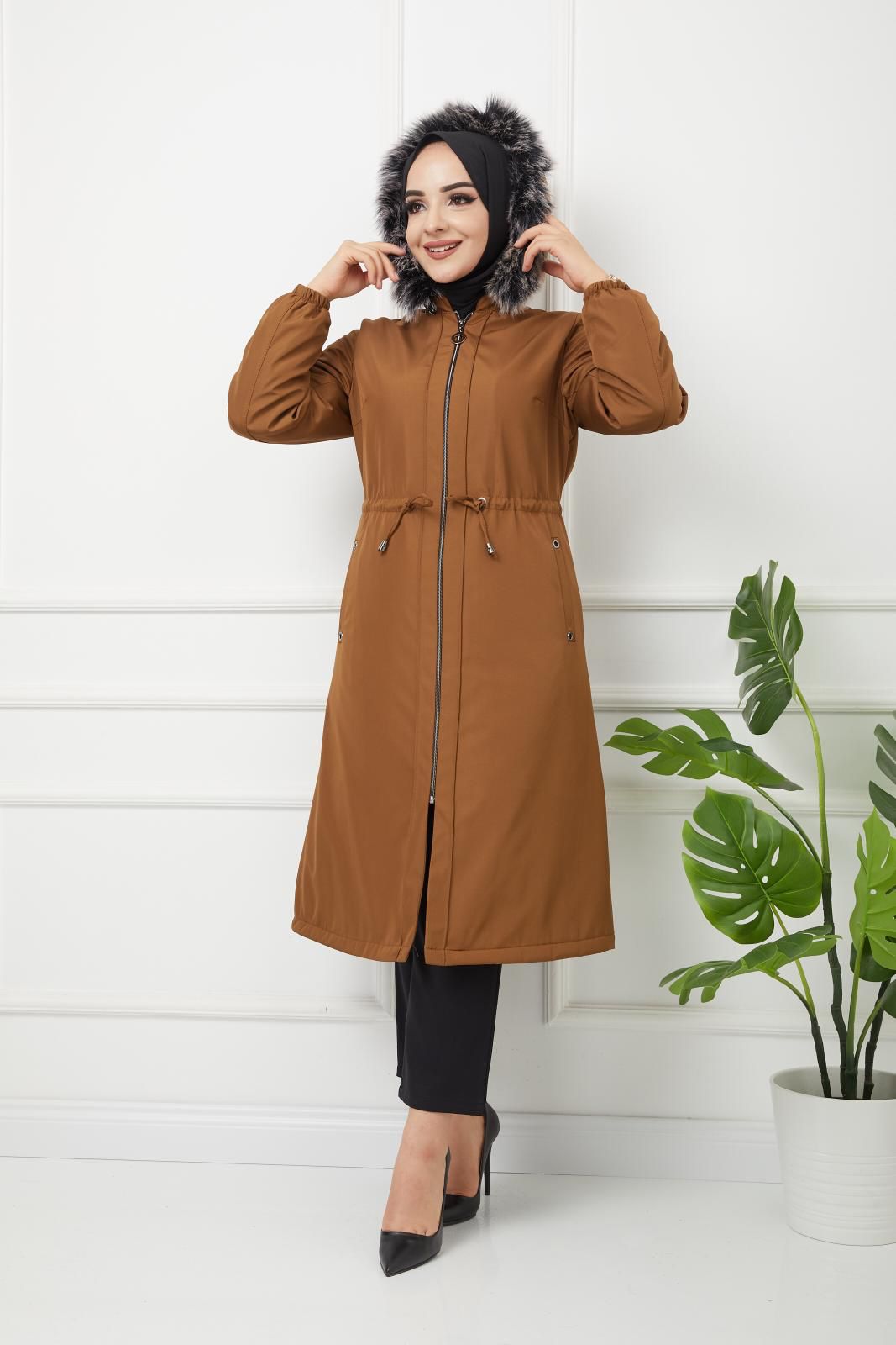 Kürklü kaban fermuarlı