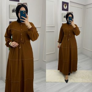 Fitilli örme kumaş elbise
