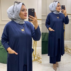 Büyük beden üçlü hırka takım