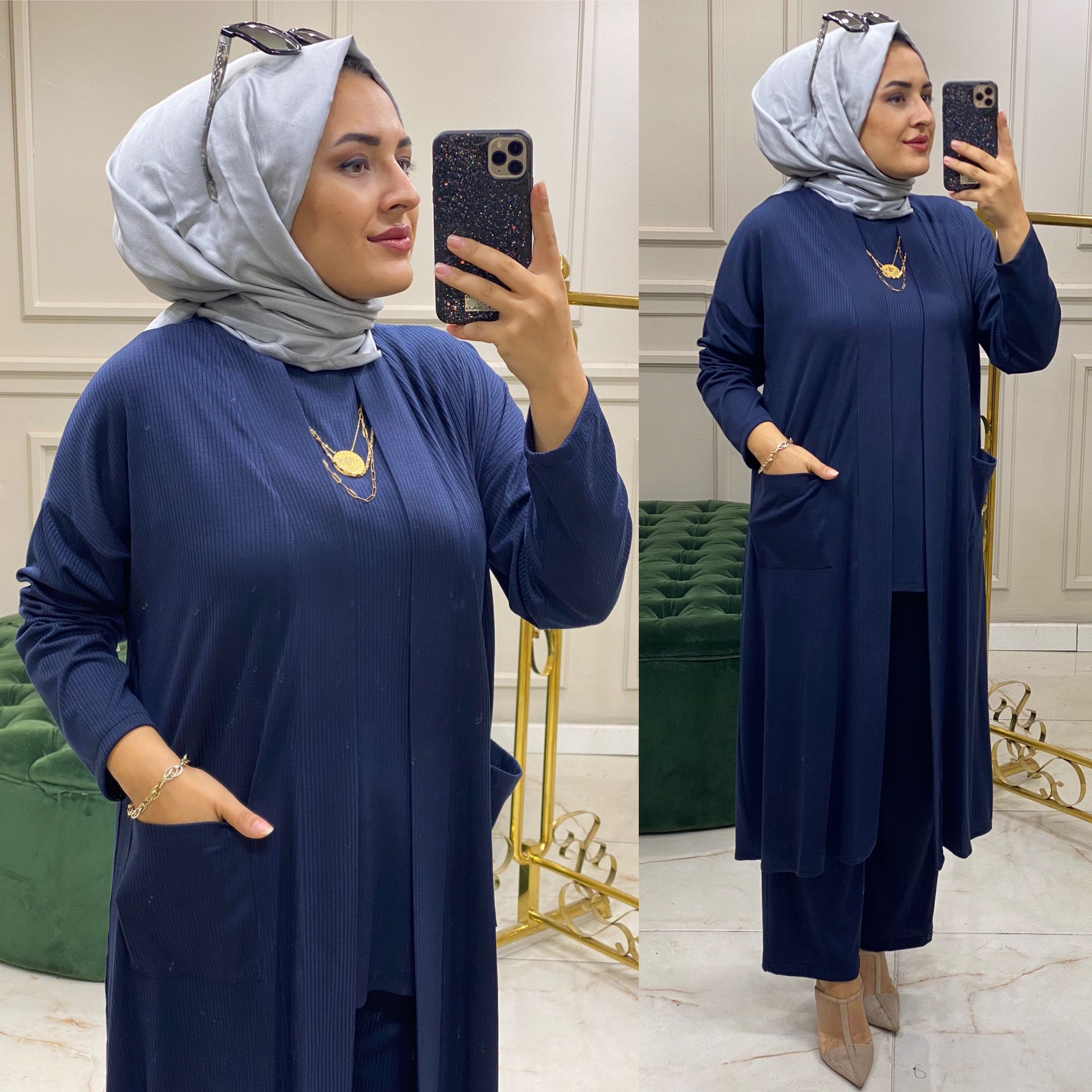 Büyük beden üçlü hırka takım