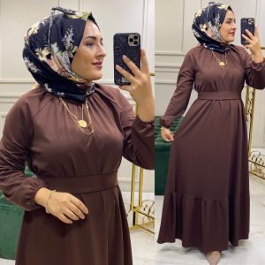 Kuşaklı elbise krep kumaş