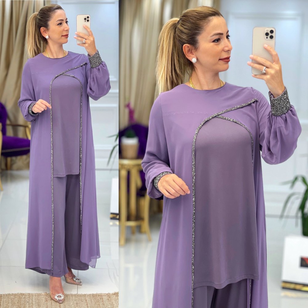 Şifon detaylı tunik takım - Görsel 3