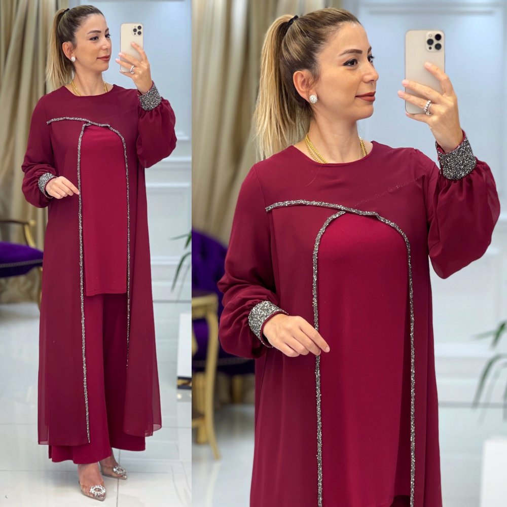 Şifon detaylı tunik takım - Görsel 2