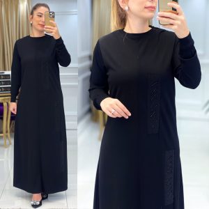 Taş işlemeli krep kumaş elbise