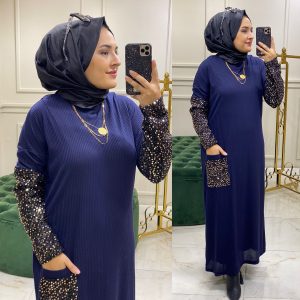 Kolları payetli elbise büyük beden