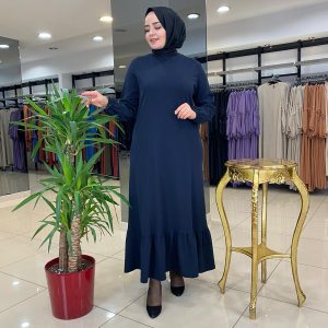 Etek ucu fırfırlı elbise krep kumaş