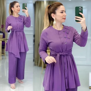 Taş işlemi krep kumaş tunik takım