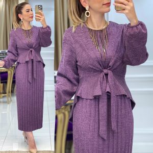 Bağlamalı bluz triko etek takım