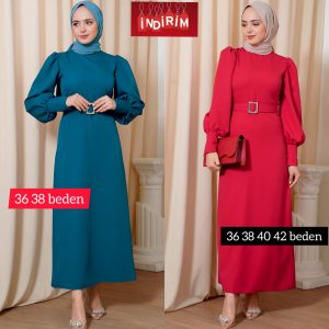 Kemerli krep kalem elbise