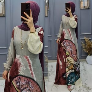 Büyük beden desenli elbise krep kumaş