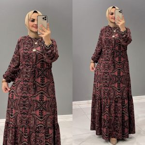Kızıldereli desen büyük beden elbise