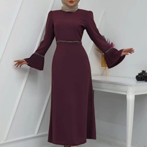 Beli taş detaylı elbise şifon kumaş