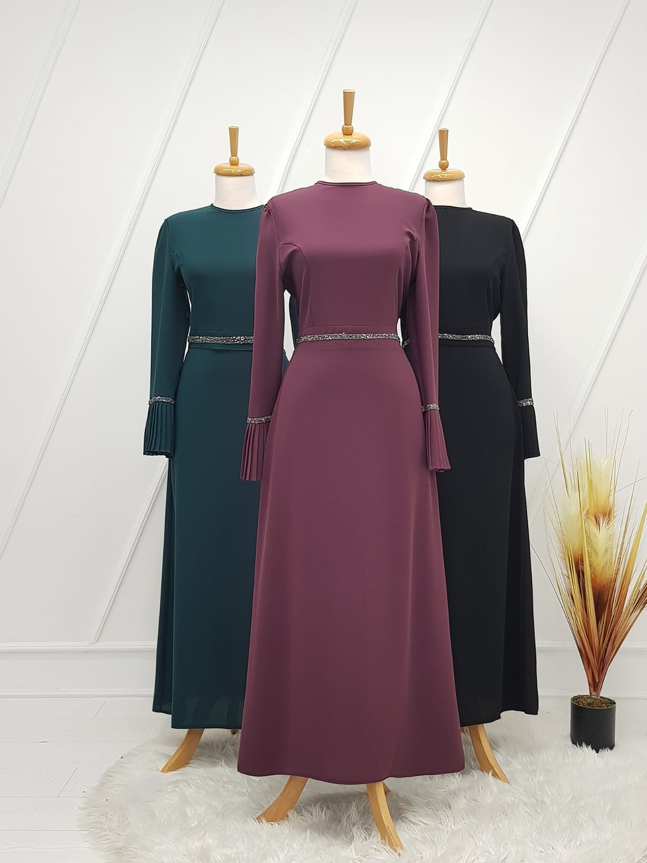 Beli taş detaylı elbise şifon kumaş - Görsel 6