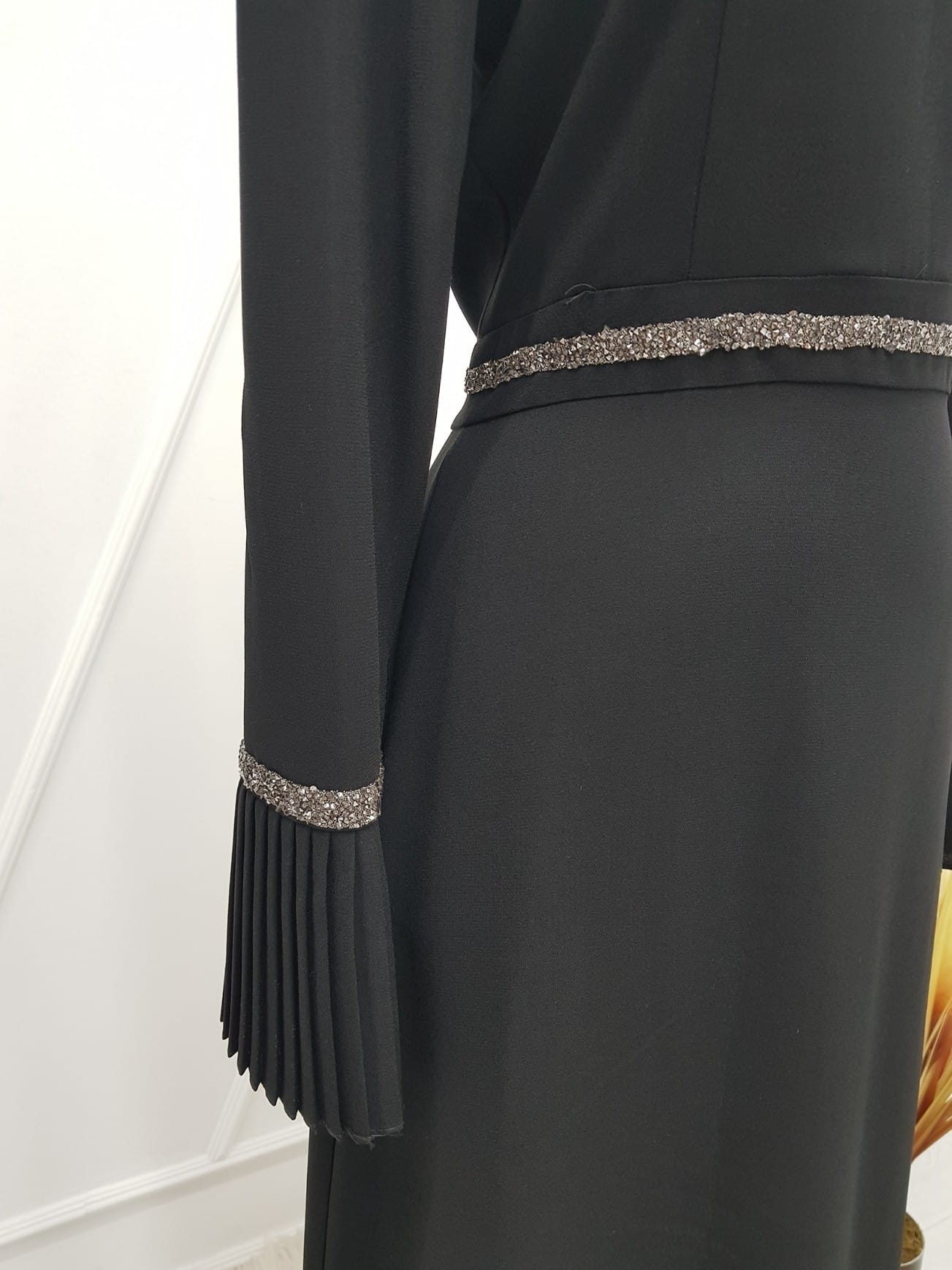 Beli taş detaylı elbise şifon kumaş - Görsel 5