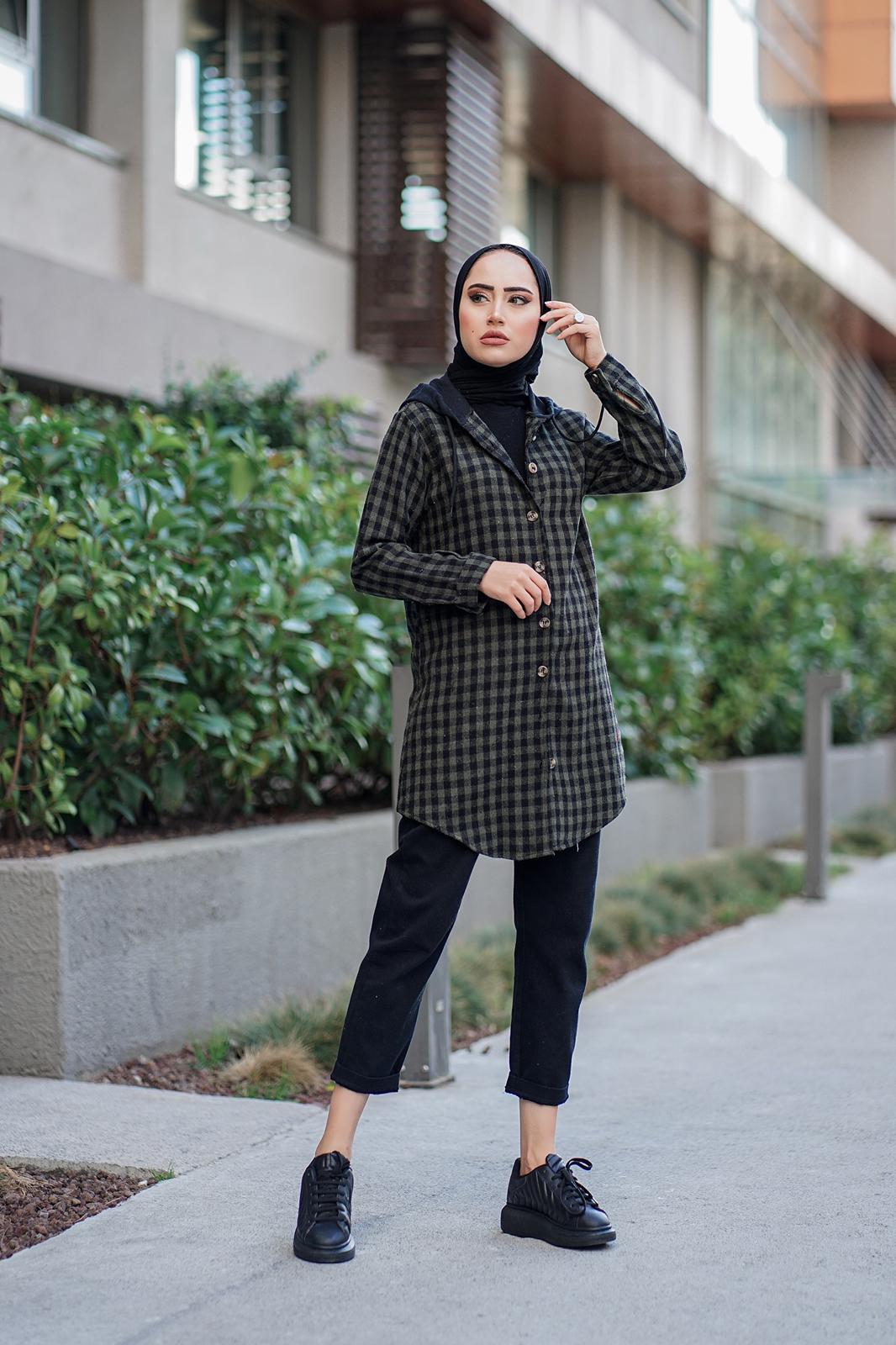 Oduncu kumaş kapşonlu tunik - Görsel 12