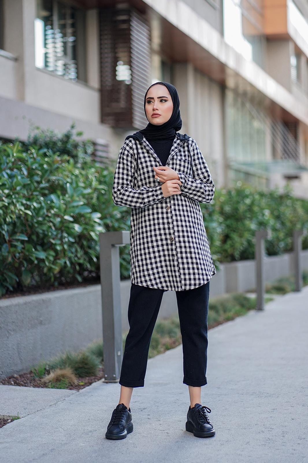 Oduncu kumaş kapşonlu tunik - Görsel 5