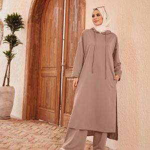 Uzun kapşonlu tunik pantolon takım