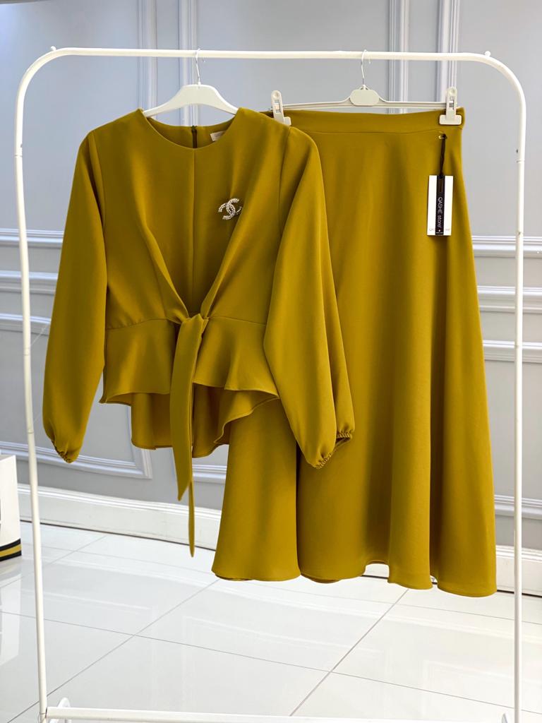 Bağlamalı bluz etek takım - Görsel 4