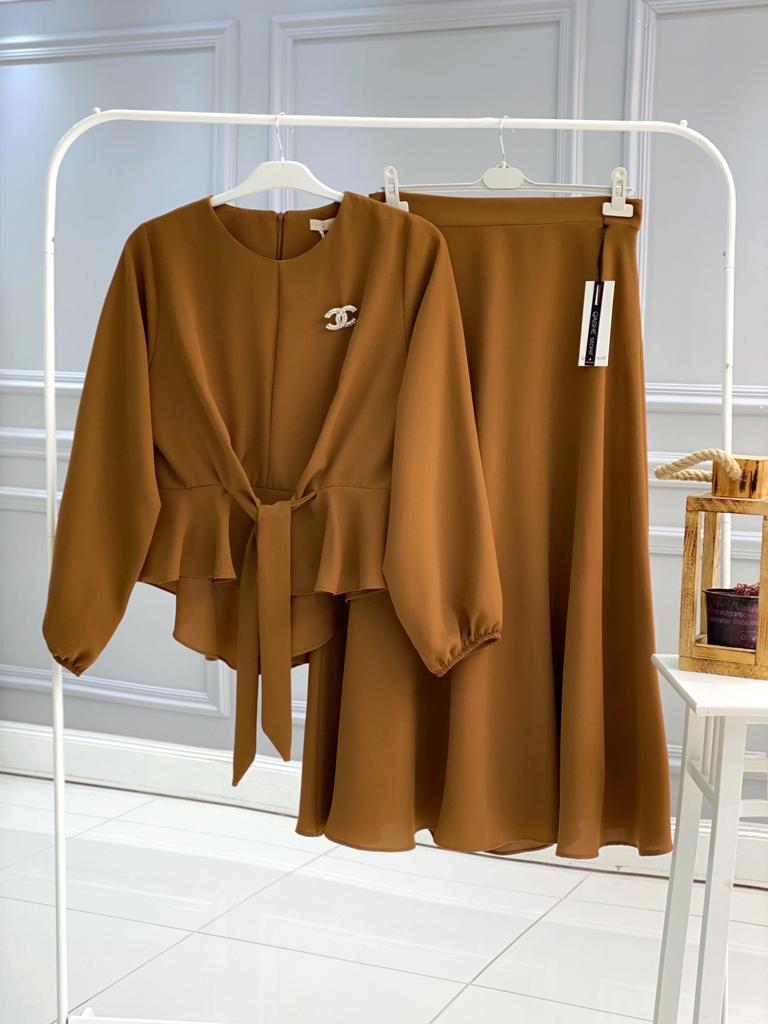 Bağlamalı bluz etek takım - Görsel 5