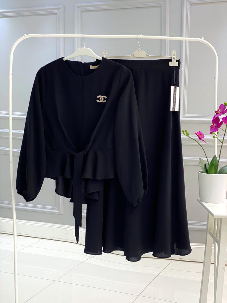 Bağlamalı bluz etek takım - Görsel 2