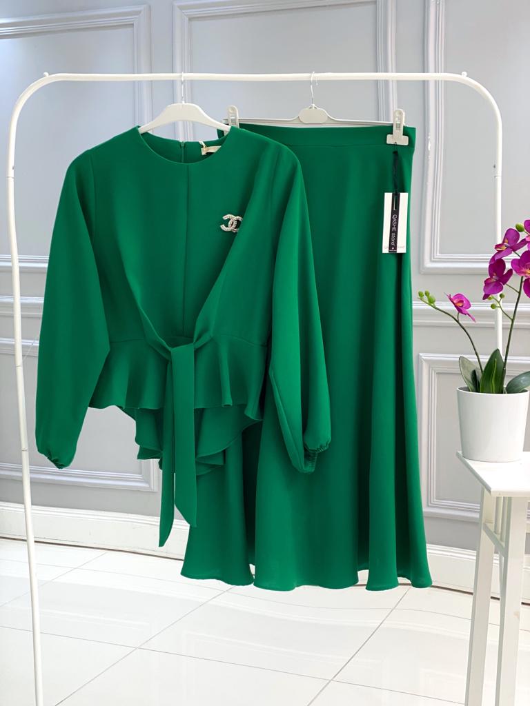 Bağlamalı bluz etek takım - Görsel 3