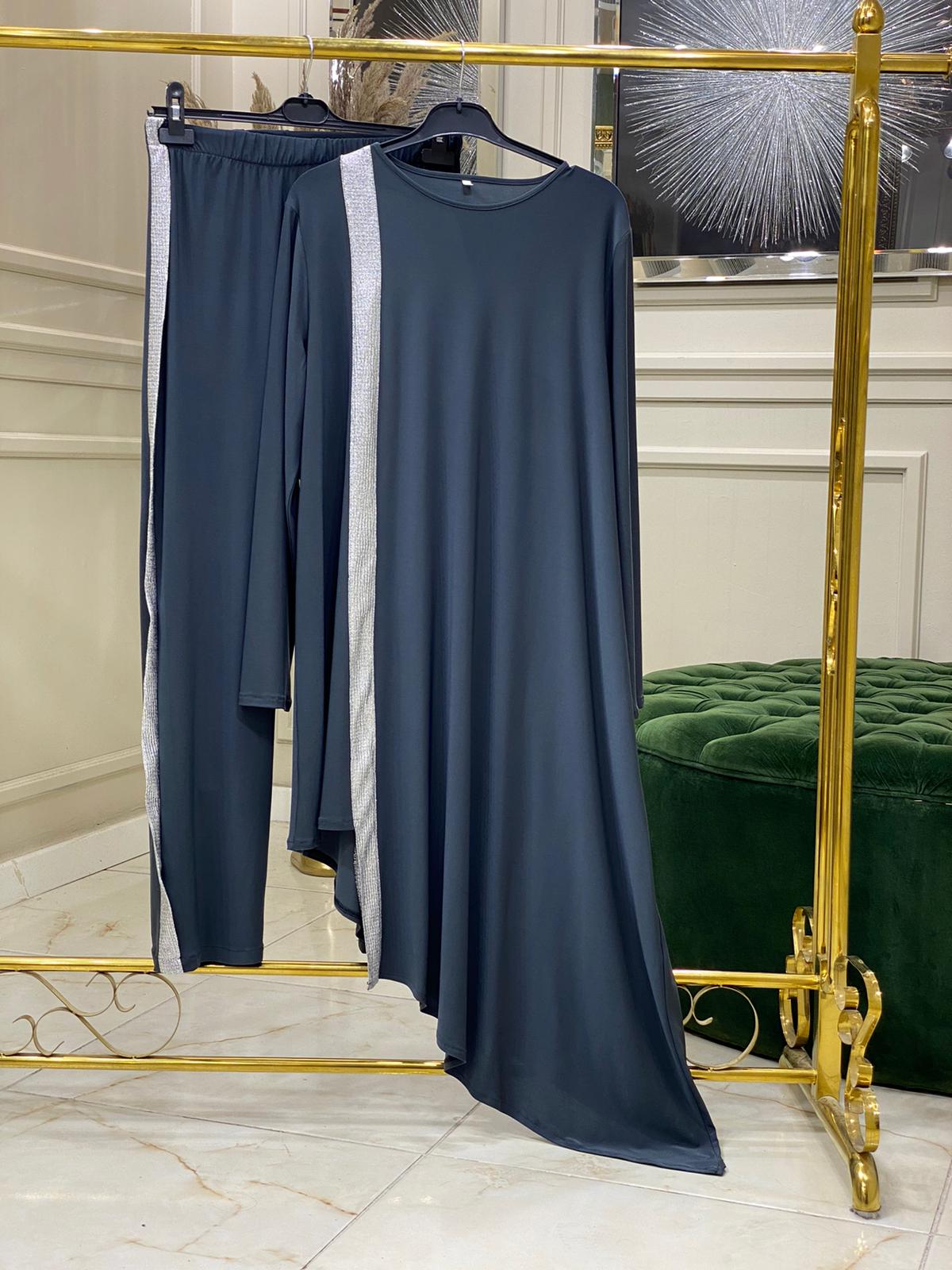 Asimetrik kesim tunik pantolon takım - Görsel 8