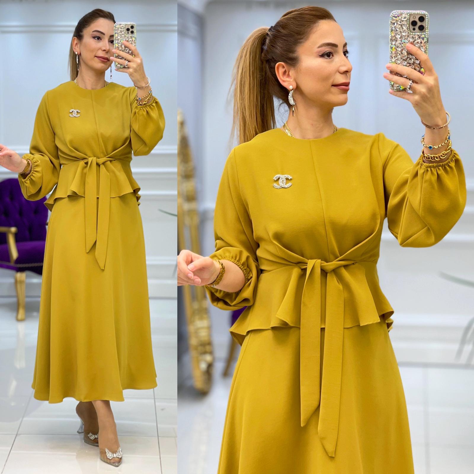 Bağlamalı bluz etek takım - Görsel 10