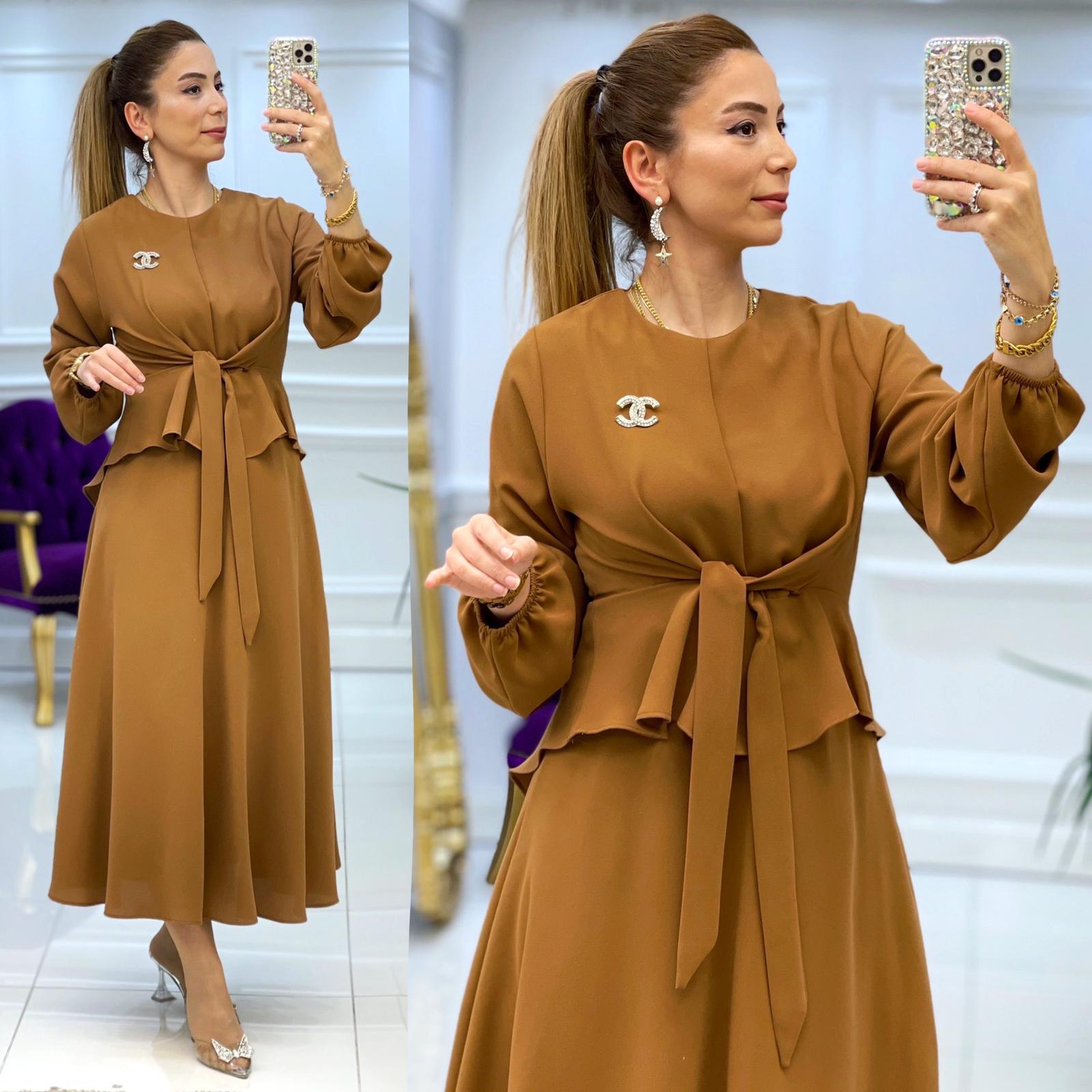 Bağlamalı bluz etek takım - Görsel 9