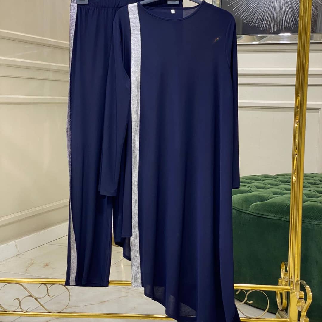 Asimetrik kesim tunik pantolon takım - Görsel 4