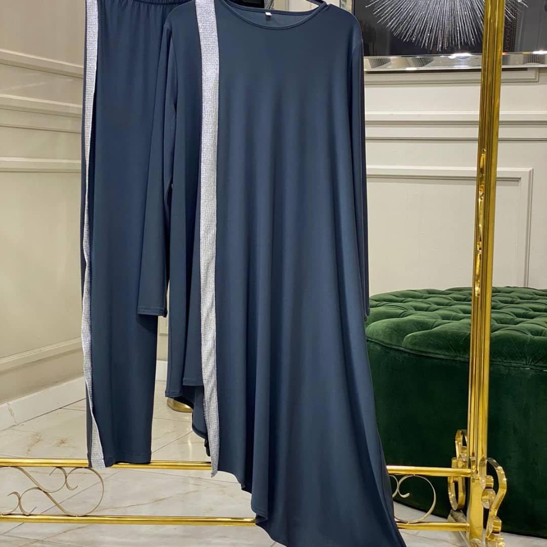 Asimetrik kesim tunik pantolon takım - Görsel 5