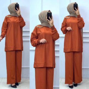 Zincir detaylı tunik pantolon takım