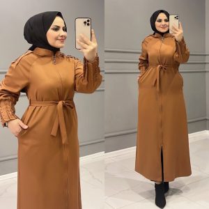 Fermuarlı kuşaklı kap krep kumaş