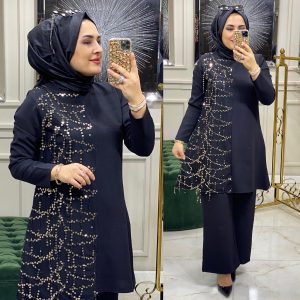 Pul payet detaylı tunik pantolon takım
