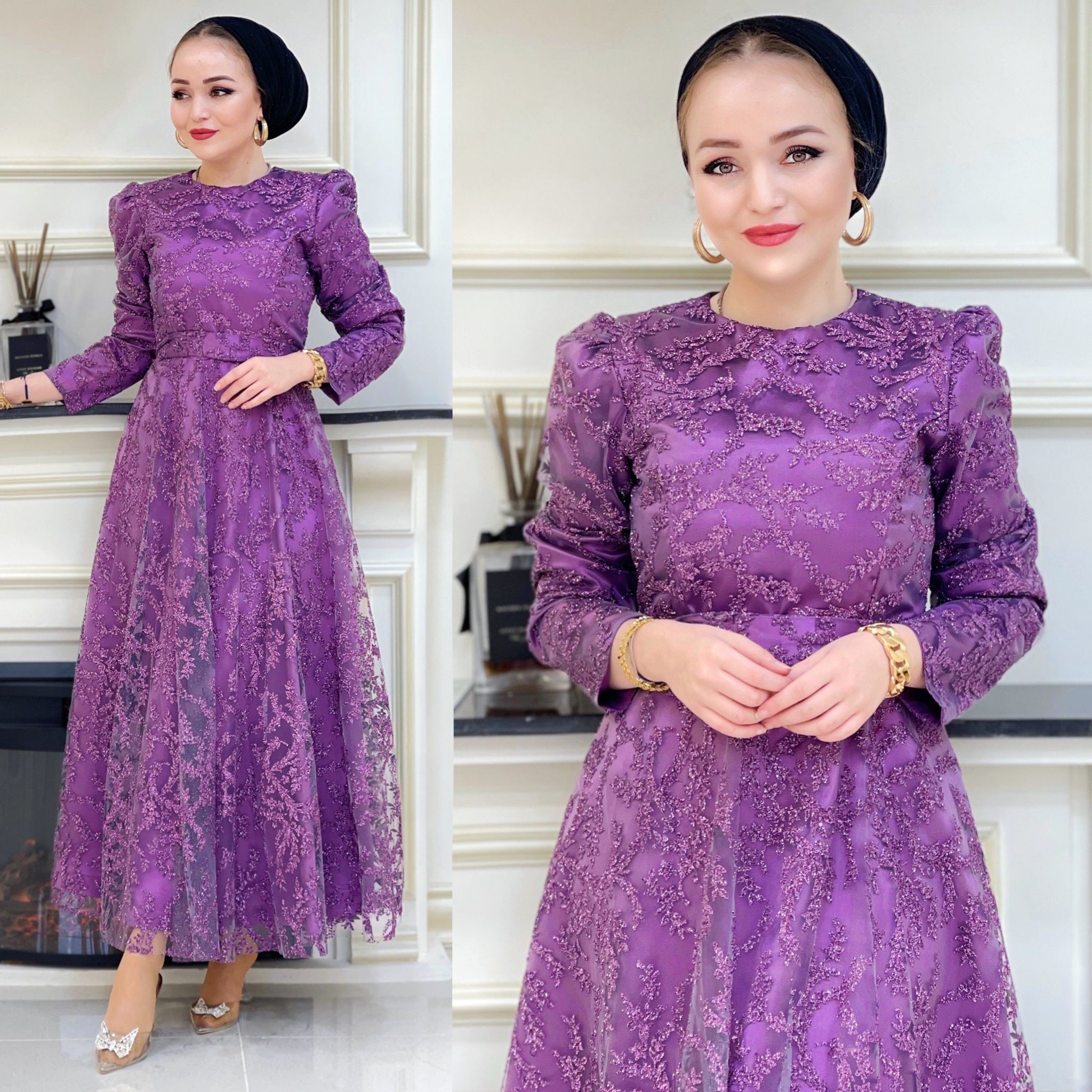 Simli kuşak detaylı abiye - Görsel 9