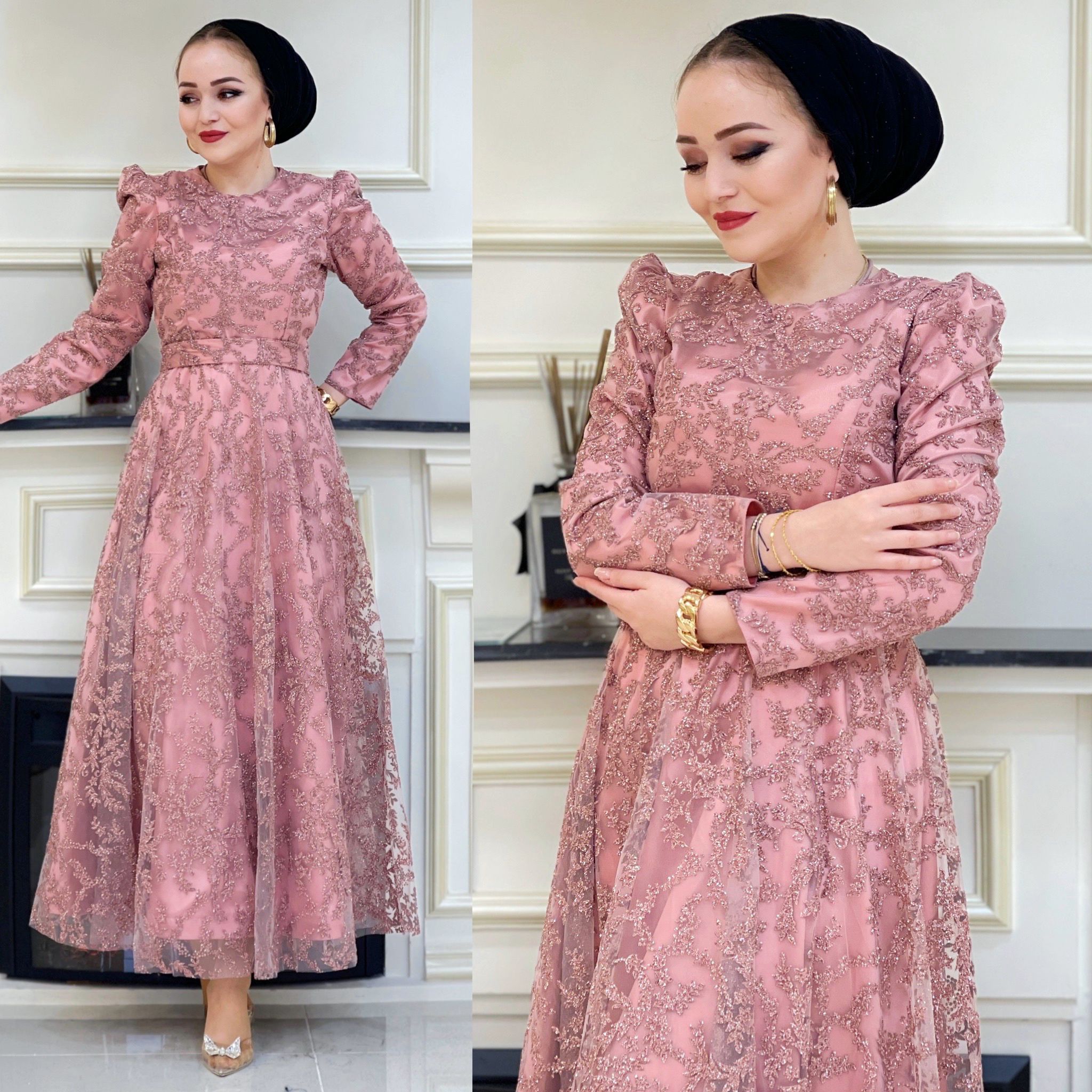 Simli kuşak detaylı abiye - Görsel 3