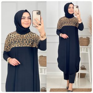Simli leopar garni tunik