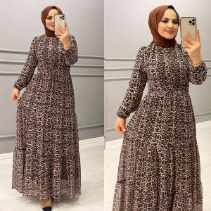 Şifon leopar desen elbise
