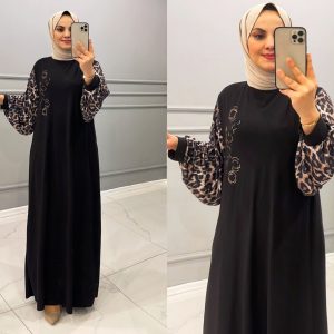 Leopar desen sandy kumaş elbise