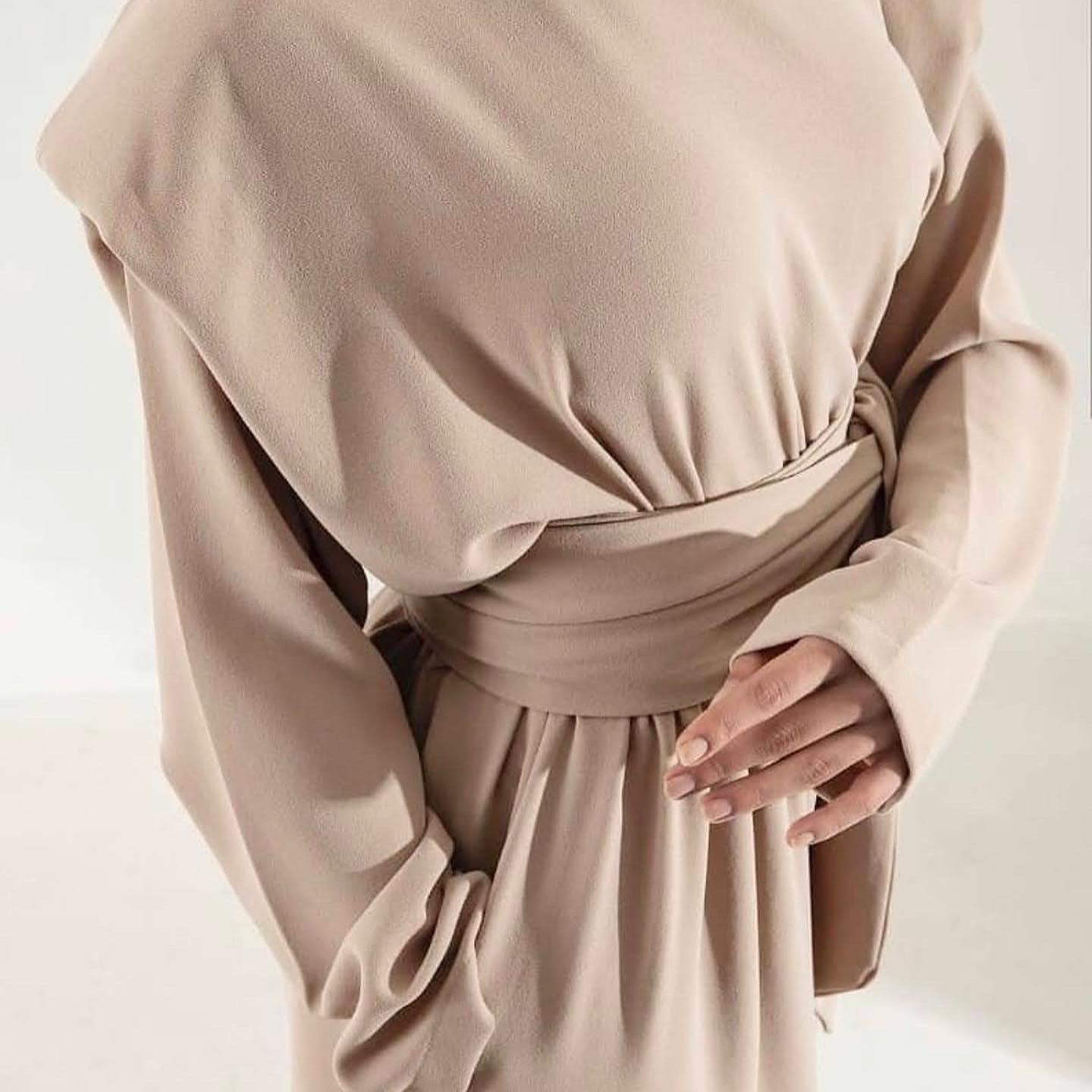 Kuşaklı krep kumaş takım - Görsel 3