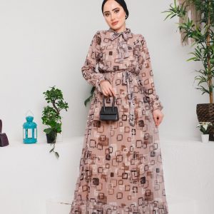 Geometri desen şifon elbise