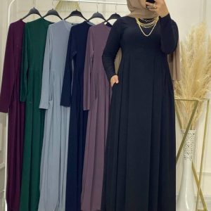 Robalı cepli sandy kumaş elbise