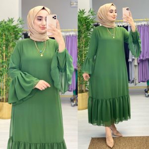 Altın elbise şifon kumaş astarlı