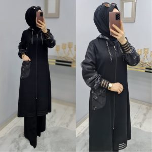 Şifon detaylı krep kumaş fermuarlı kap