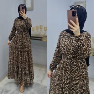 Leopar desen elbise şifon kumaş