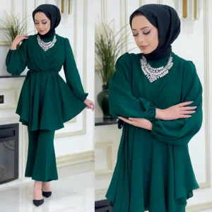 Kuşaklı tunik takım krep kumaş